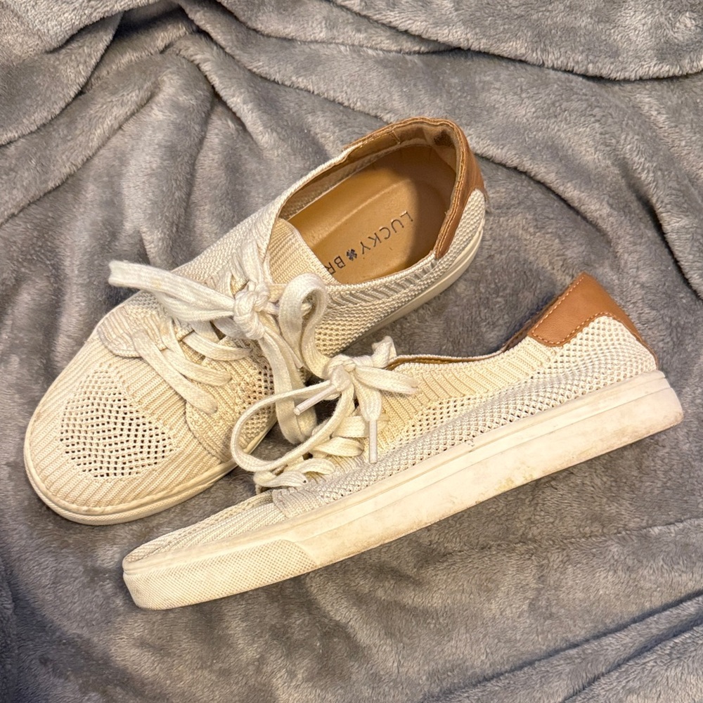 🖤 Lucky Brand Cream and Cognac Knit Sneakers